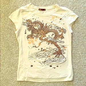 Dragon print shirt with cap sleeves